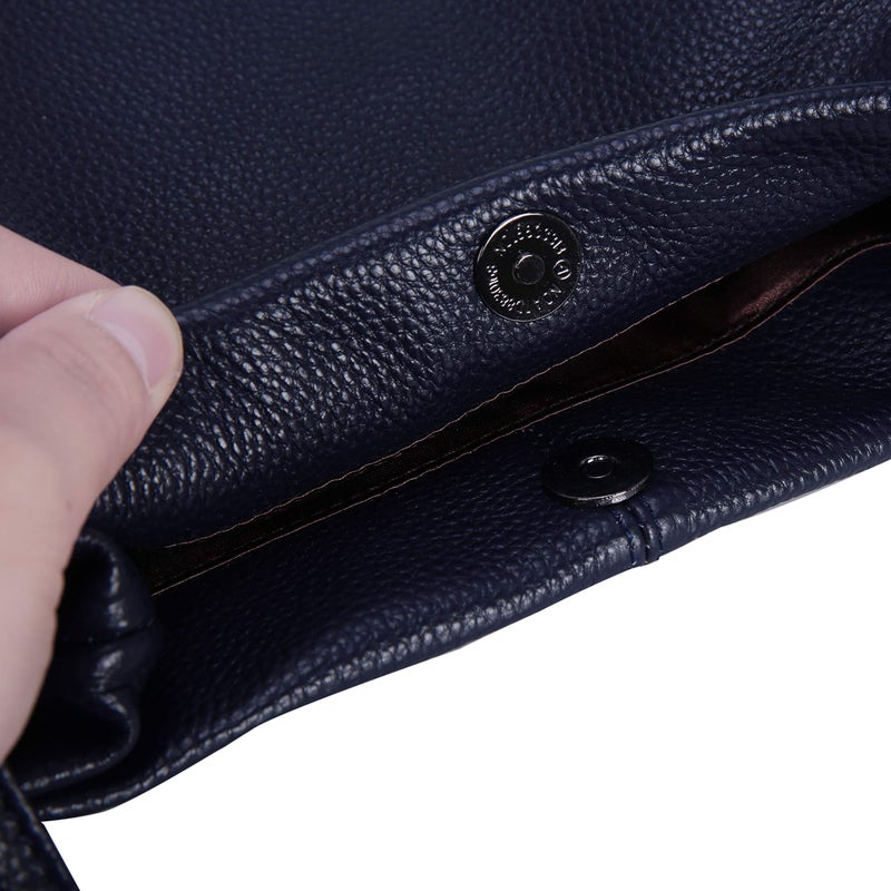 Iswee Genuine Leather Tote Purse Hobo Purses for Women Satchel Shoulder Bag Bucket Bags ladies Designer Handbags (Navy Blue Lichee) - Image 4